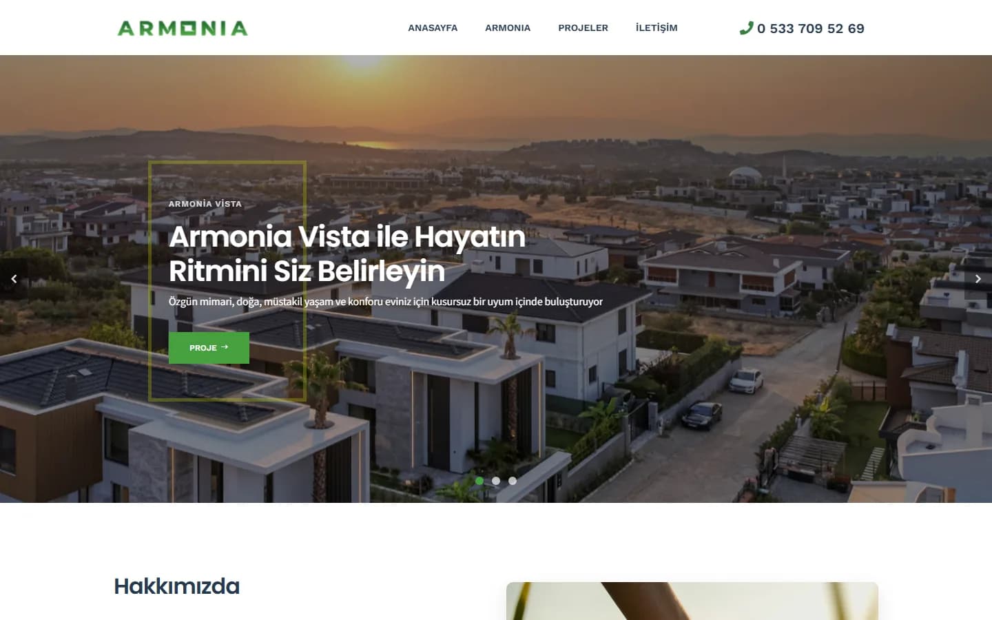 Armonia Vista – Ana sayfa – masaüstü görünüm