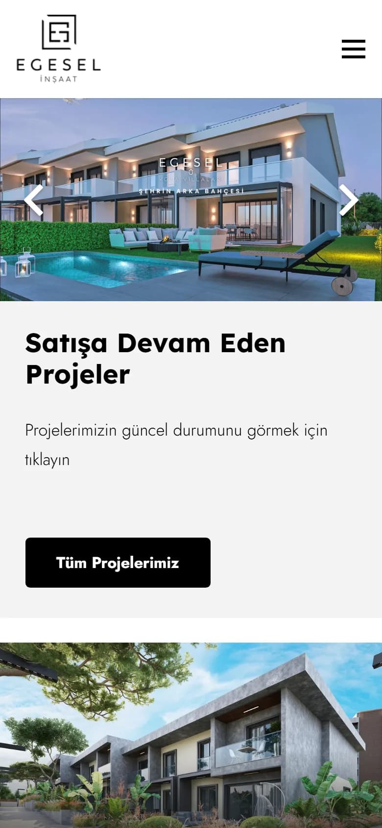 Egesel İnşaat – Ana sayfa – mobil görünüm