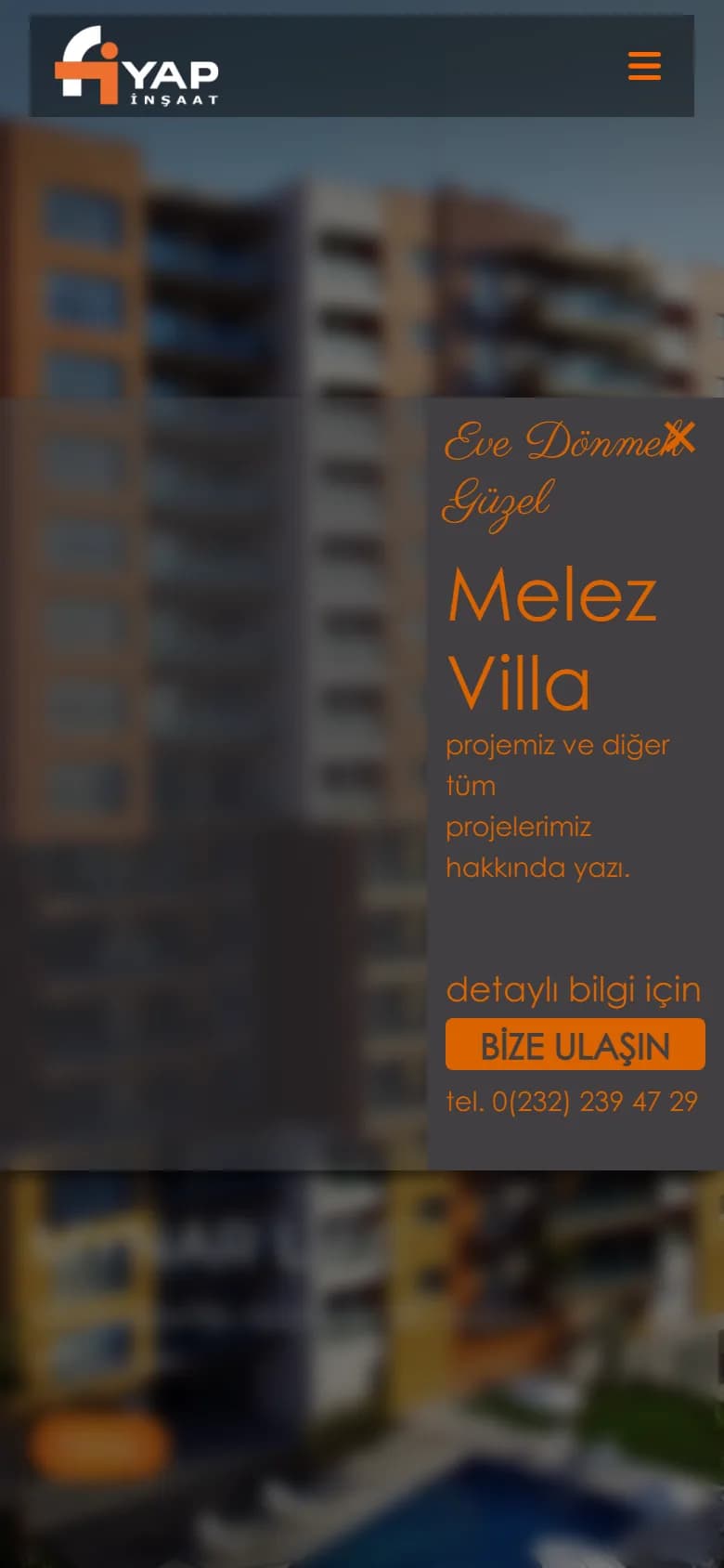 Fiyap İnşaat – Ana sayfa – mobil görünüm
