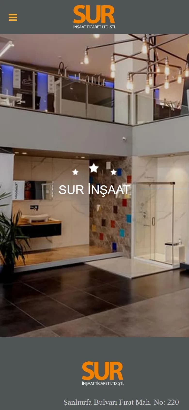 Sur İnşaat – Ana sayfa – mobil görünüm