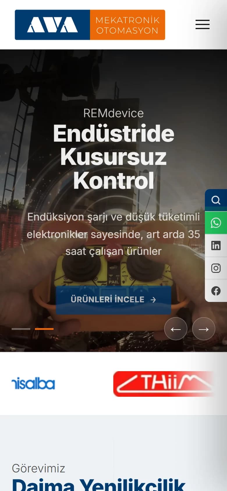AVA Mekatronik – Ana sayfa – mobil görünüm