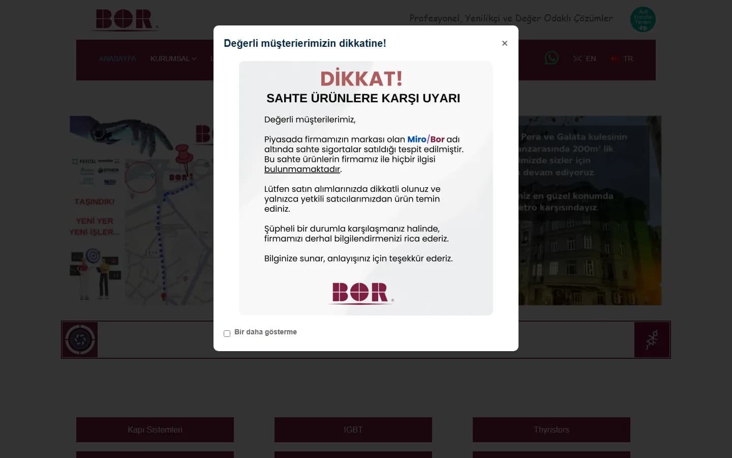 Bor Elektronik – Ana sayfa – masaüstü görünüm