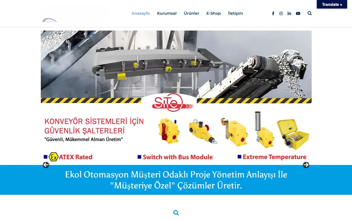 Ekol Otomasyon – Ana sayfa – masaüstü görünüm
