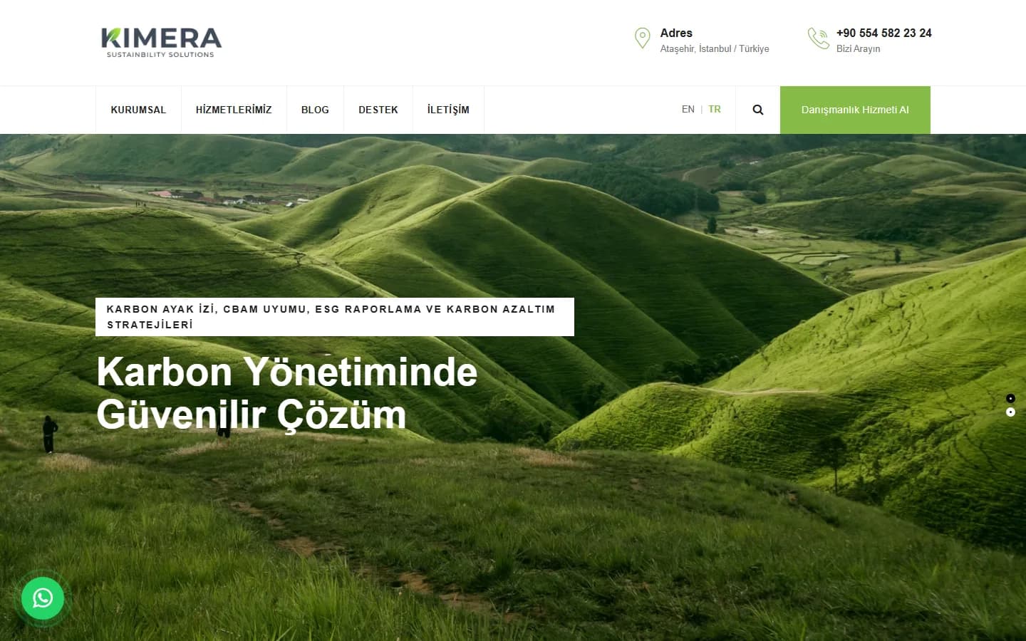 KIMERA Sustainability Solutions – Ana sayfa – masaüstü görünüm