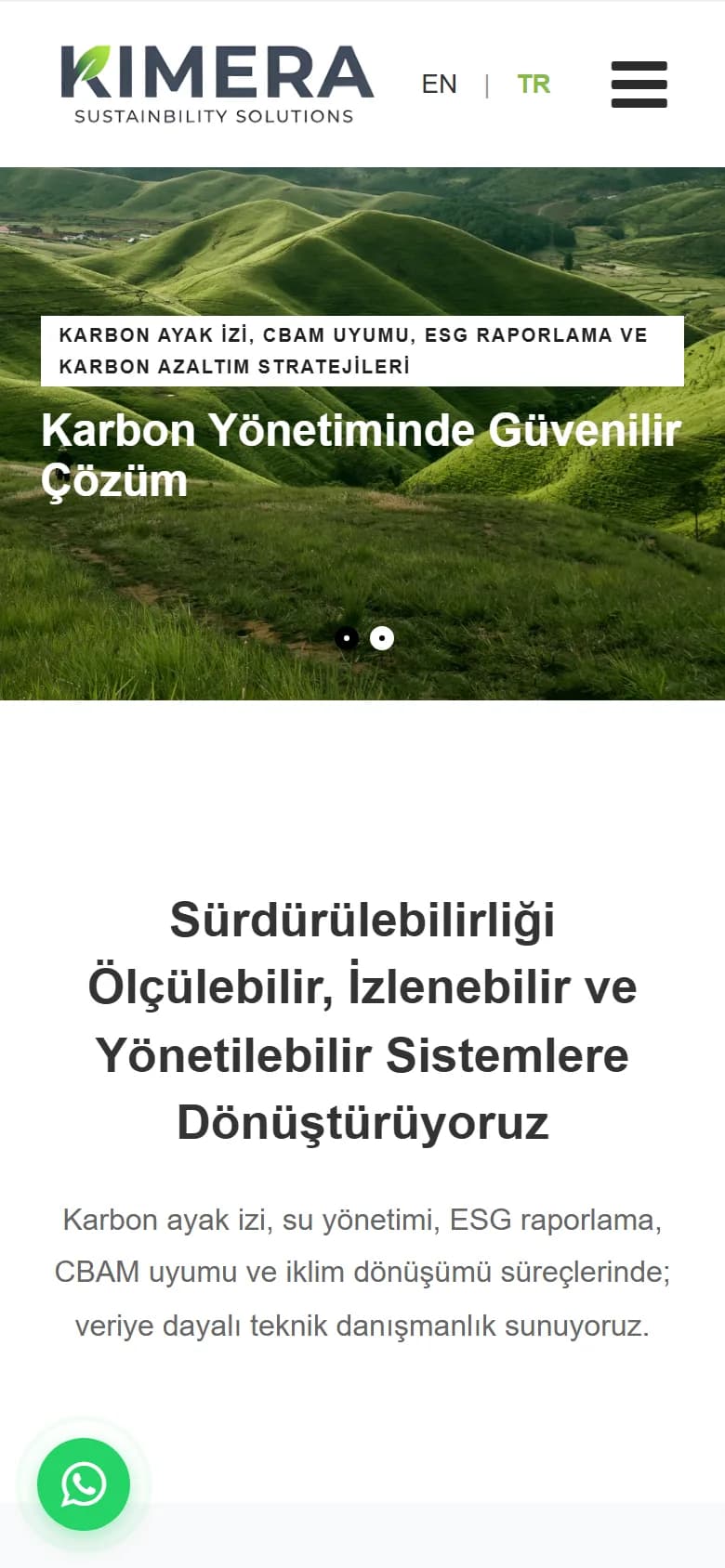 KIMERA Sustainability Solutions – Ana sayfa – mobil görünüm